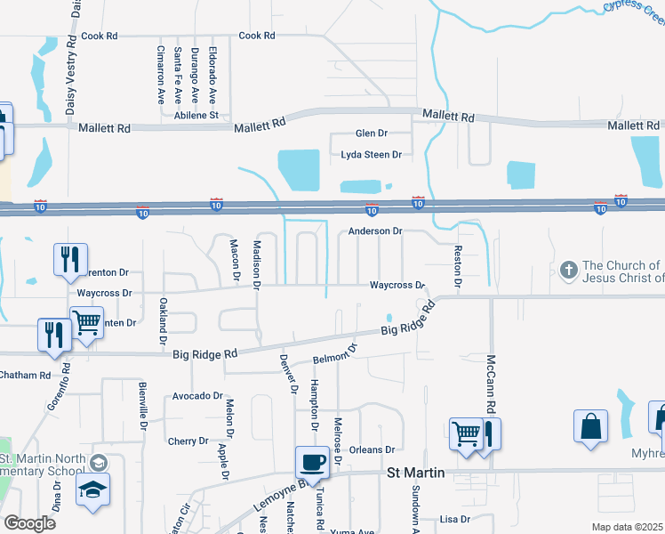 map of restaurants, bars, coffee shops, grocery stores, and more near 15632 Anderson Drive in Biloxi