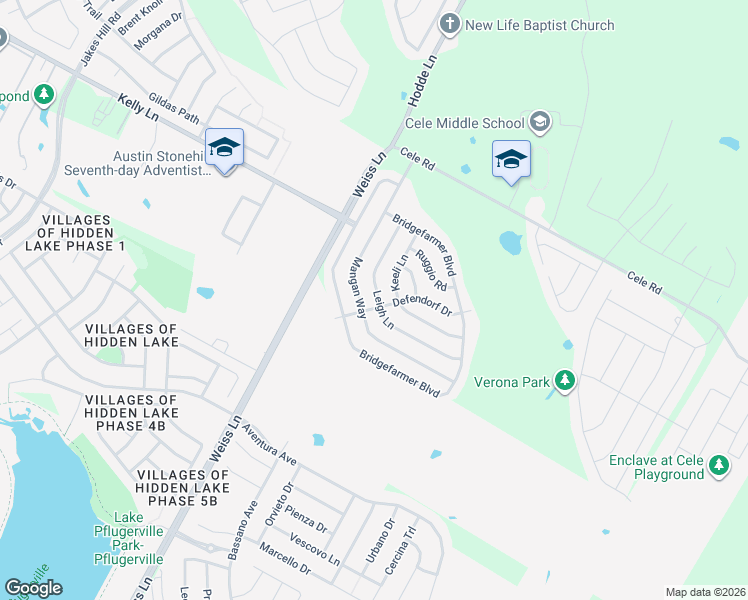 map of restaurants, bars, coffee shops, grocery stores, and more near 19004 Leigh Lane in Pflugerville