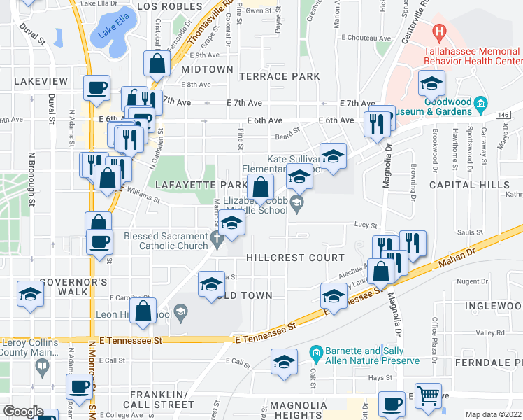 map of restaurants, bars, coffee shops, grocery stores, and more near 777 Miccosukee Road in Tallahassee