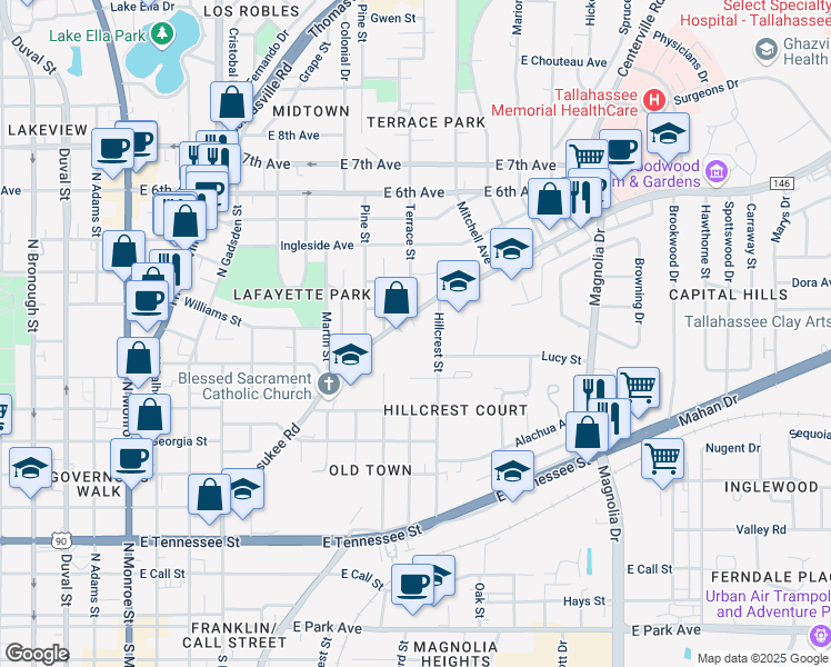 map of restaurants, bars, coffee shops, grocery stores, and more near 777 Miccosukee Road in Tallahassee