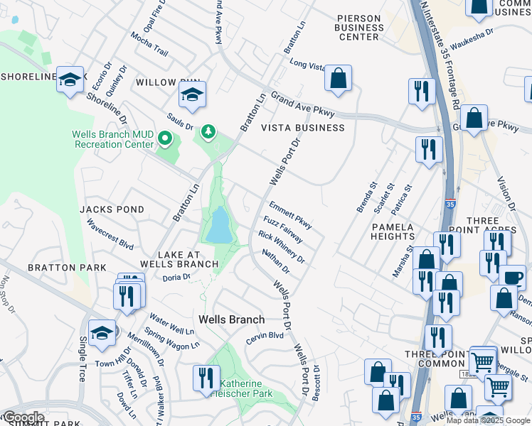 map of restaurants, bars, coffee shops, grocery stores, and more near 2306 Fuzz Fairway in Austin