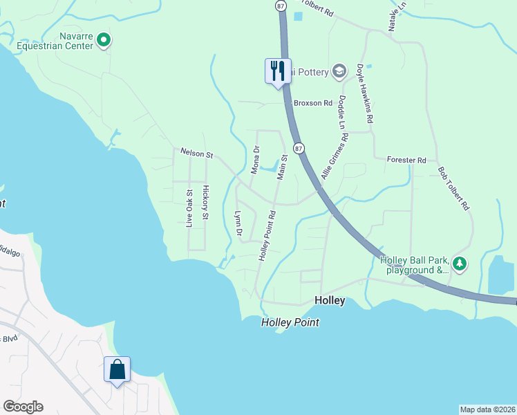 map of restaurants, bars, coffee shops, grocery stores, and more near 3118 Evans Avenue in Navarre