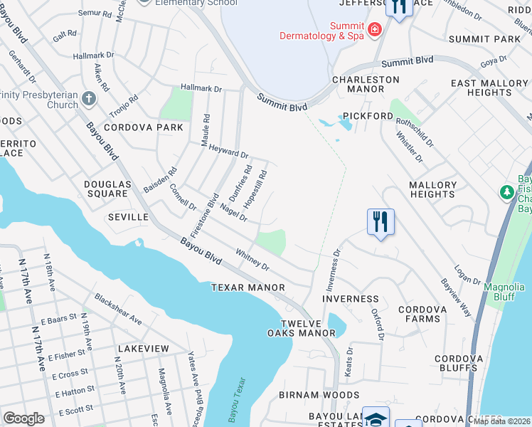 map of restaurants, bars, coffee shops, grocery stores, and more near 3520 Tyler Avenue in Pensacola