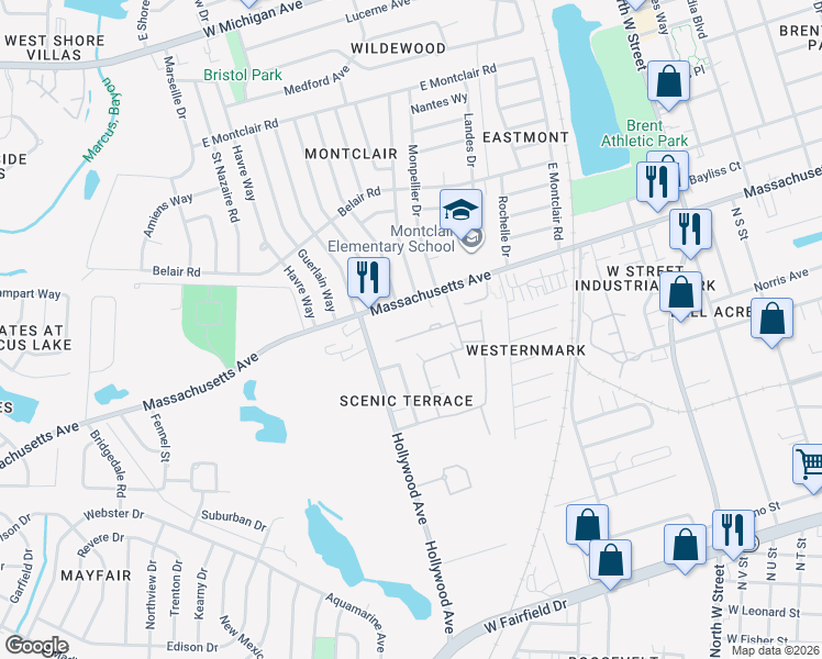 map of restaurants, bars, coffee shops, grocery stores, and more near 929 Massachusetts Avenue in Pensacola