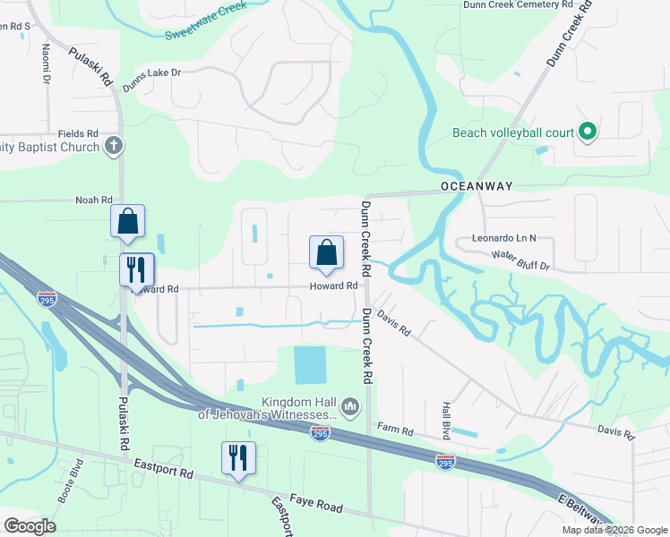 map of restaurants, bars, coffee shops, grocery stores, and more near 1544 Kooling Drive in Jacksonville