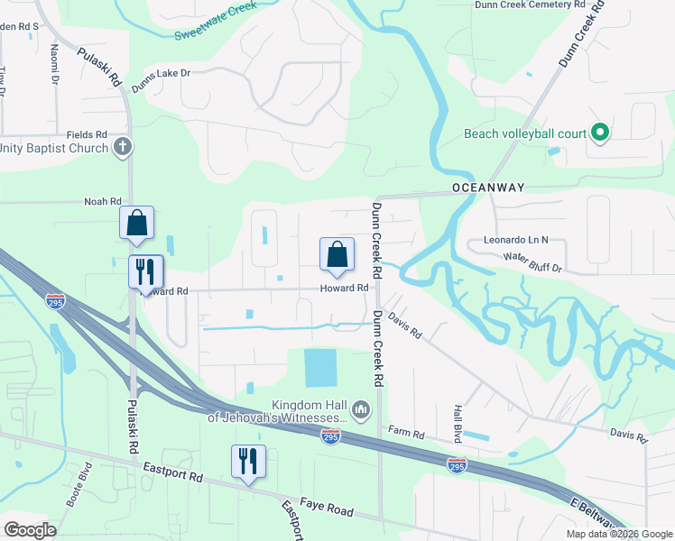 map of restaurants, bars, coffee shops, grocery stores, and more near 1544 Kooling Drive in Jacksonville