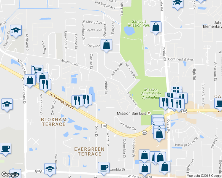 map of restaurants, bars, coffee shops, grocery stores, and more near 2316 Timber Oak Lane in Tallahassee