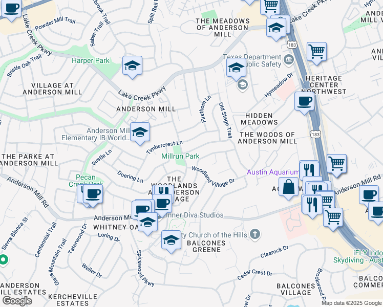 map of restaurants, bars, coffee shops, grocery stores, and more near 10222 Missel Thrush Drive in Austin