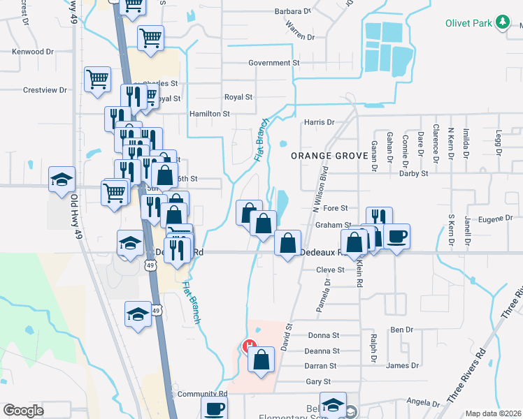 map of restaurants, bars, coffee shops, grocery stores, and more near 11344 Dye Road in Gulfport