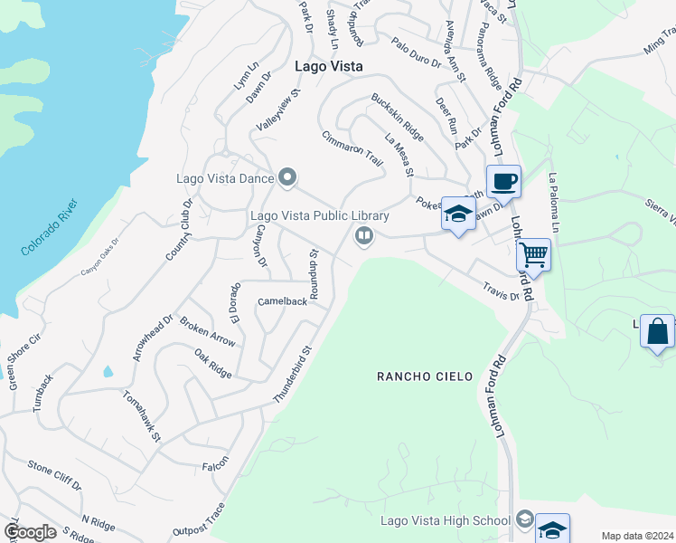map of restaurants, bars, coffee shops, grocery stores, and more near 20501 Bonanza in Leander