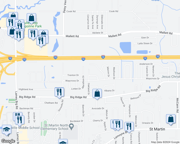 map of restaurants, bars, coffee shops, grocery stores, and more near 7604 Oakland Drive in Biloxi