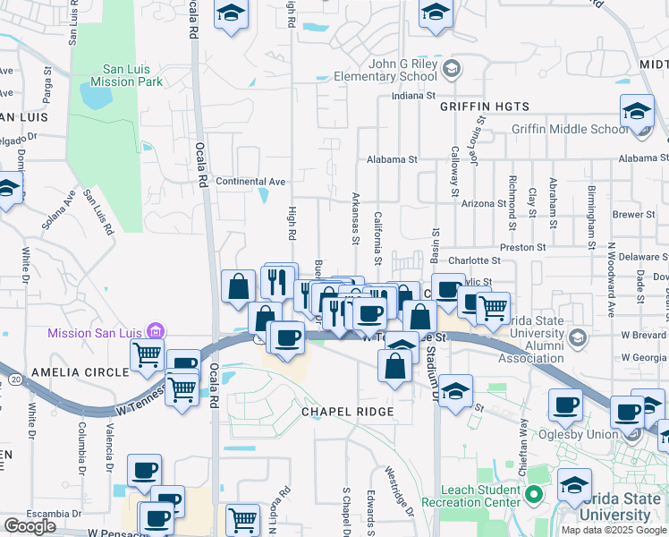 map of restaurants, bars, coffee shops, grocery stores, and more near 770 Gold Nugget Trail in Tallahassee