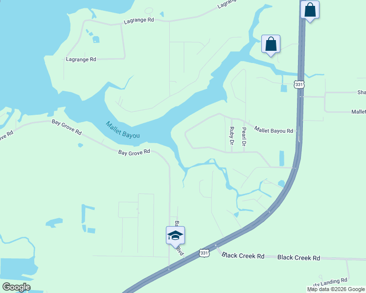 map of restaurants, bars, coffee shops, grocery stores, and more near 722 Mallet Bayou Road in Freeport