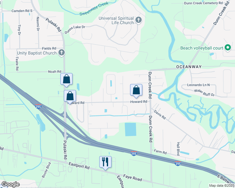 map of restaurants, bars, coffee shops, grocery stores, and more near 12172 Hayden Lakes Circle in Jacksonville