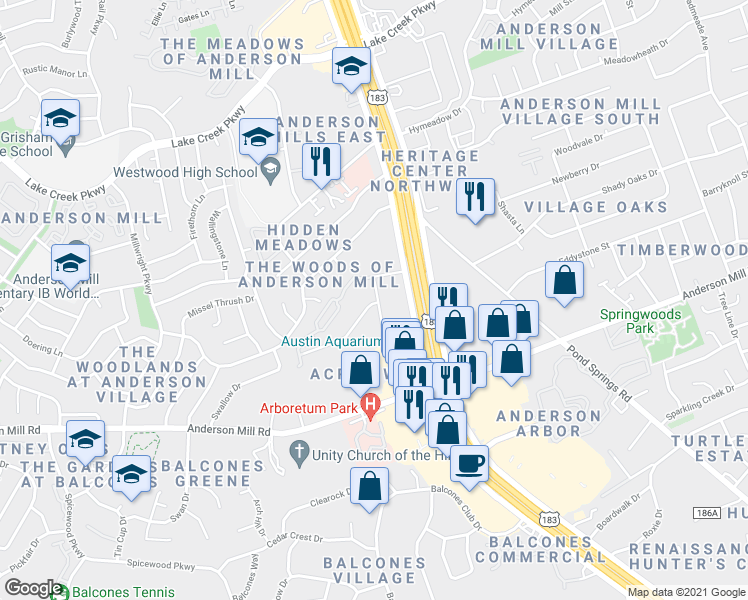 map of restaurants, bars, coffee shops, grocery stores, and more near 13510 Lois Lane in Austin