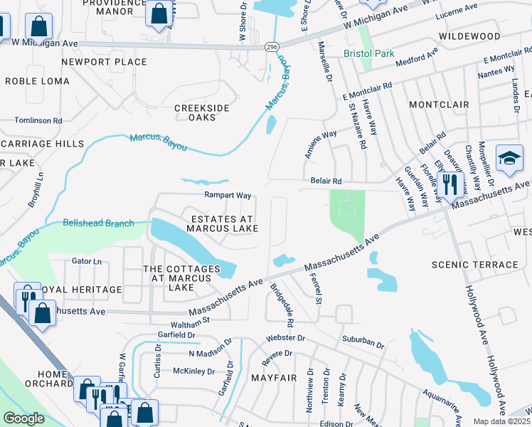 map of restaurants, bars, coffee shops, grocery stores, and more near 4610 Bridgedale Road in Pensacola