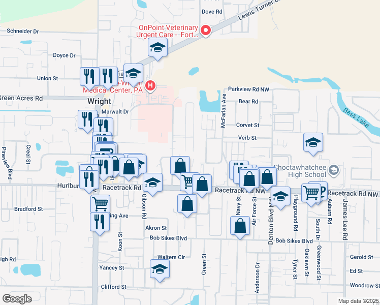 map of restaurants, bars, coffee shops, grocery stores, and more near 900 Holbrook Circle in Fort Walton Beach