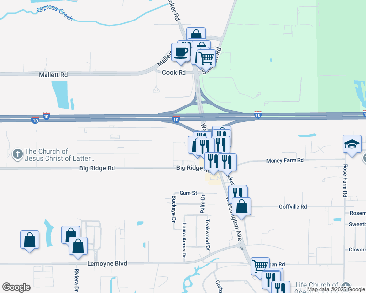 map of restaurants, bars, coffee shops, grocery stores, and more near Unnamed Road in Biloxi