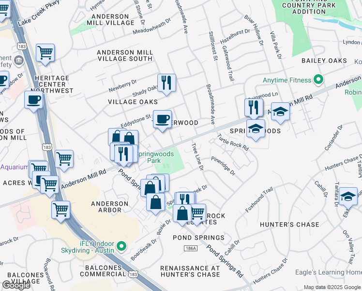 map of restaurants, bars, coffee shops, grocery stores, and more near 9020 Sawtooth Lane in Austin