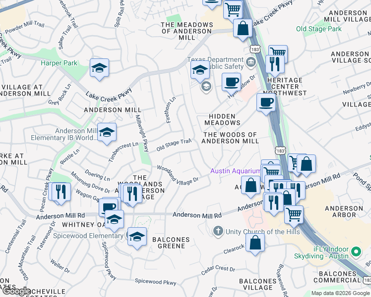 map of restaurants, bars, coffee shops, grocery stores, and more near 10202 Missel Thrush Drive in Austin