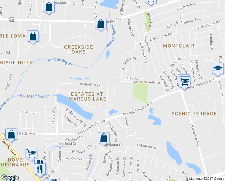 map of restaurants, bars, coffee shops, grocery stores, and more near 4610 Bridgedale Road in Pensacola