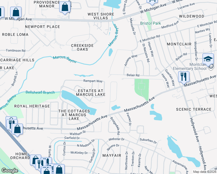 map of restaurants, bars, coffee shops, grocery stores, and more near 4610 Bridgedale Road in Pensacola