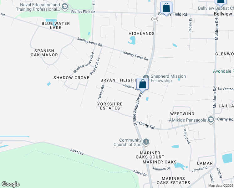 map of restaurants, bars, coffee shops, grocery stores, and more near 5621 Scotland Terrace in Pensacola
