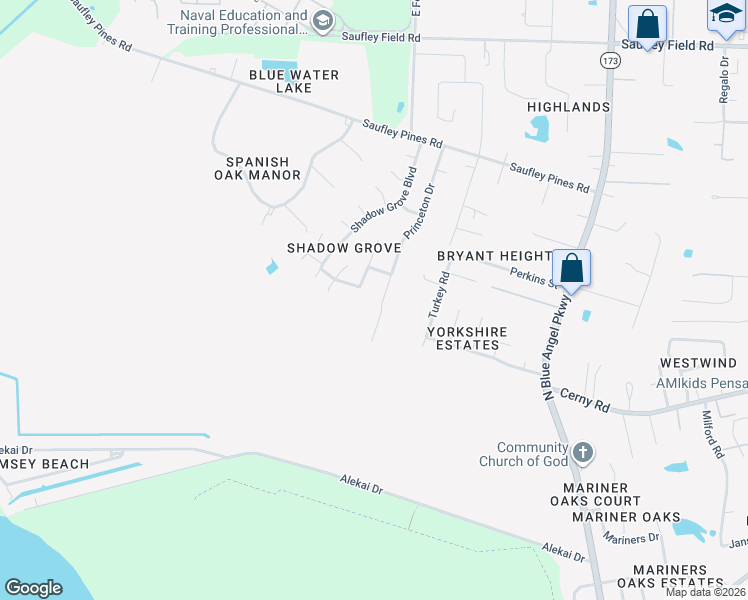 map of restaurants, bars, coffee shops, grocery stores, and more near 5719 Princeton Drive in Pensacola