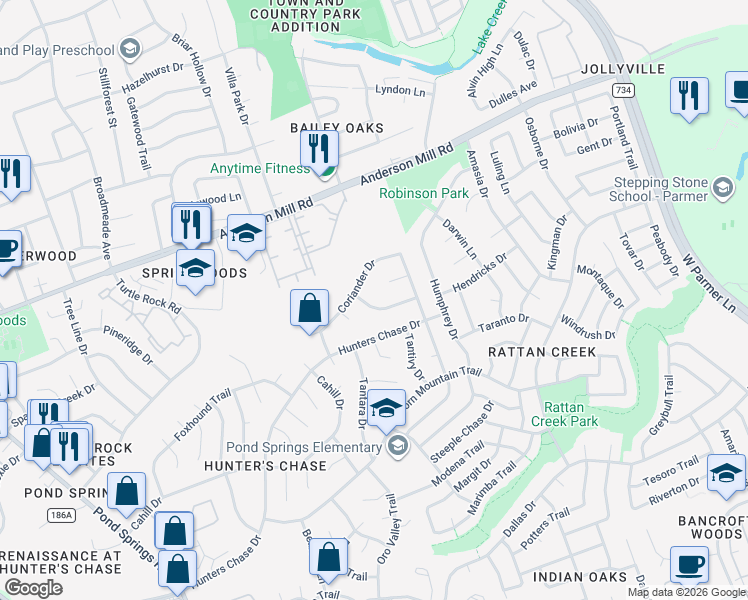 map of restaurants, bars, coffee shops, grocery stores, and more near 8305 Canola Bend in Austin