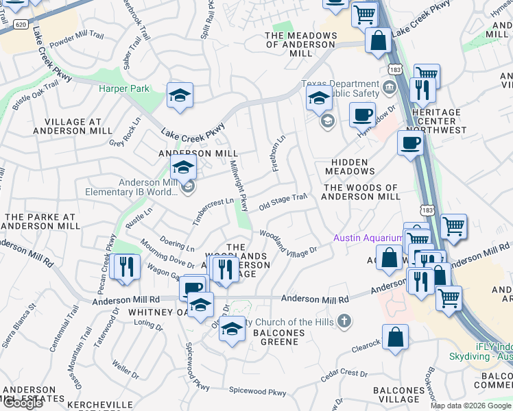 map of restaurants, bars, coffee shops, grocery stores, and more near 10222 Missel Thrush Drive in Austin