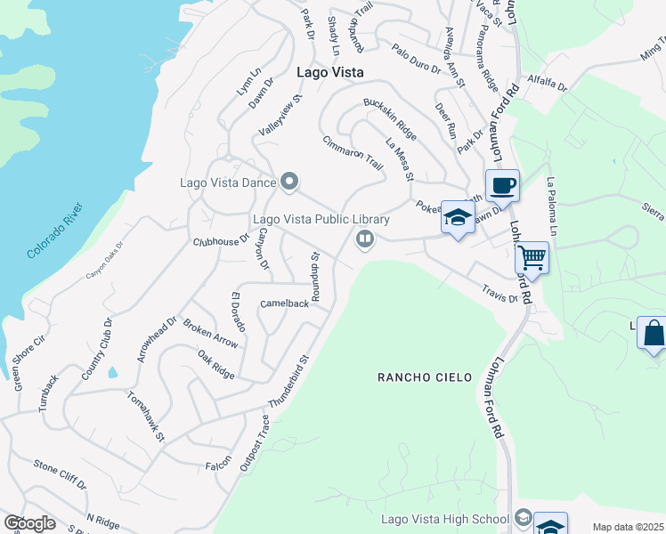 map of restaurants, bars, coffee shops, grocery stores, and more near 20501 Bonanza in Leander