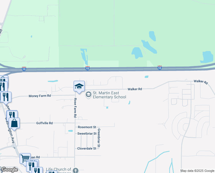 map of restaurants, bars, coffee shops, grocery stores, and more near 13000 Walker Road in Ocean Springs