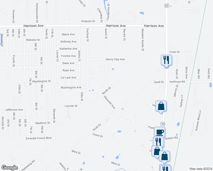 map of restaurants, bars, coffee shops, grocery stores, and more near 70230 Gulch Street in Abita Springs