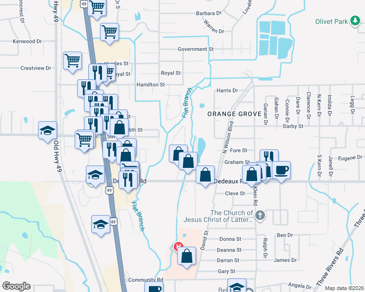 map of restaurants, bars, coffee shops, grocery stores, and more near 11344 Dye Road in Gulfport