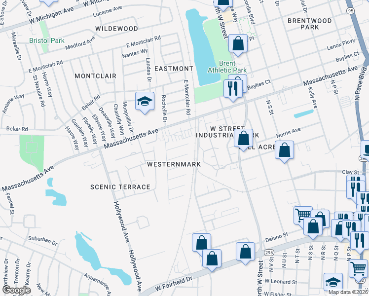 map of restaurants, bars, coffee shops, grocery stores, and more near 1221 Rio Grande Circle in Pensacola