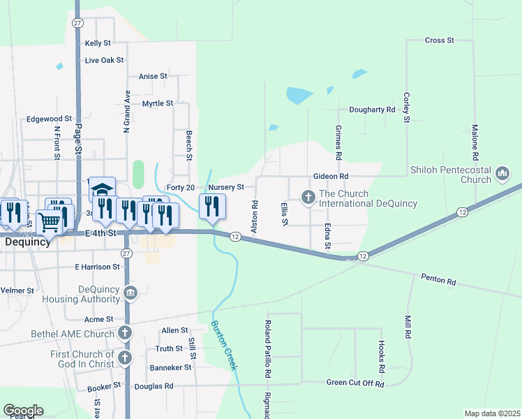 map of restaurants, bars, coffee shops, grocery stores, and more near 152 Alston St in DeQuincy