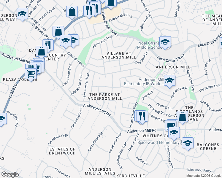 map of restaurants, bars, coffee shops, grocery stores, and more near 11105 Alison Parke Trail in Austin