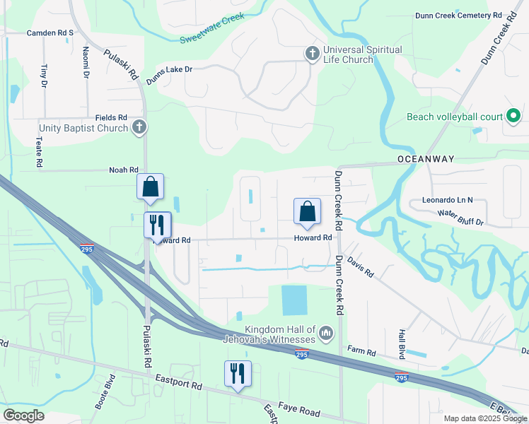 map of restaurants, bars, coffee shops, grocery stores, and more near 12148 Hayden Lakes Circle in Jacksonville