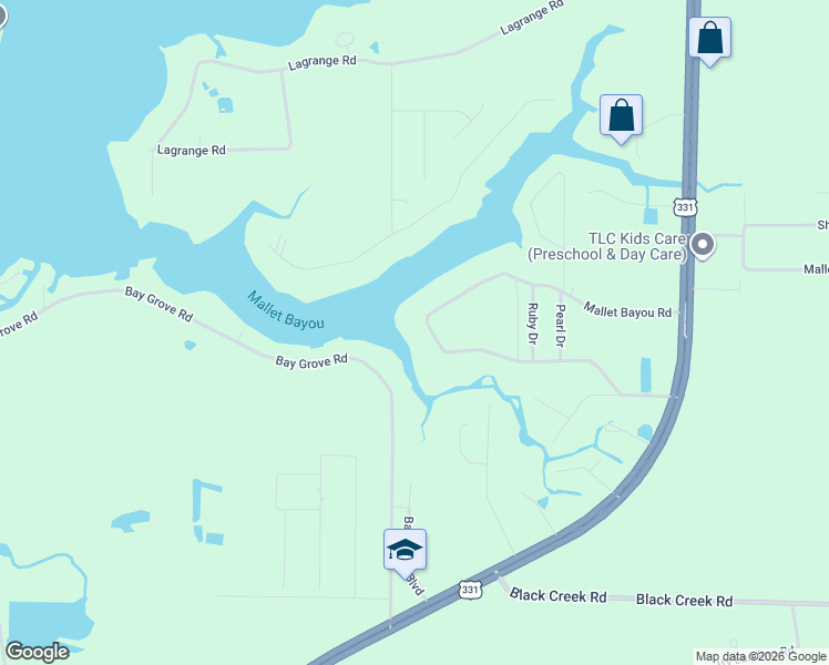 map of restaurants, bars, coffee shops, grocery stores, and more near 680 Mallet Bayou Road in Freeport