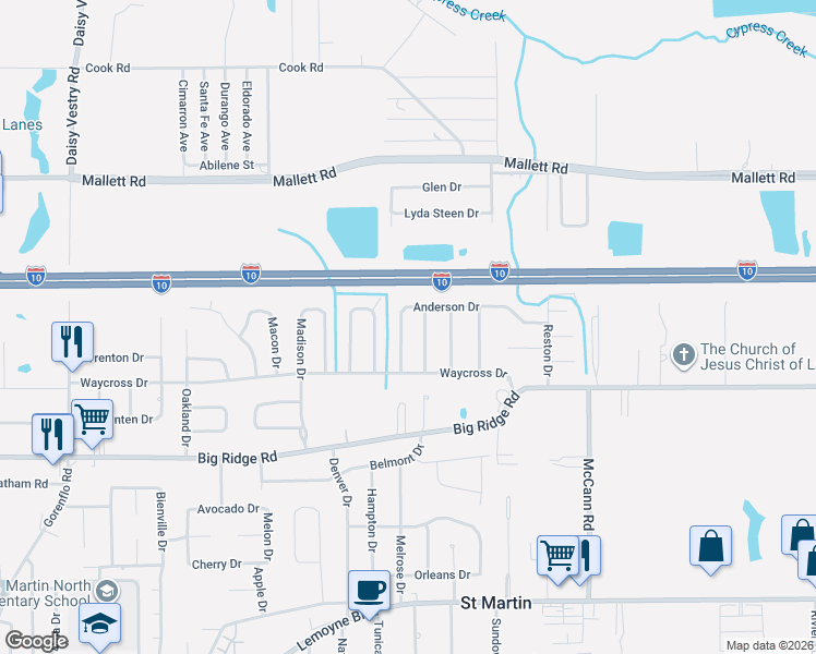 map of restaurants, bars, coffee shops, grocery stores, and more near 15617 Anderson Drive in Biloxi