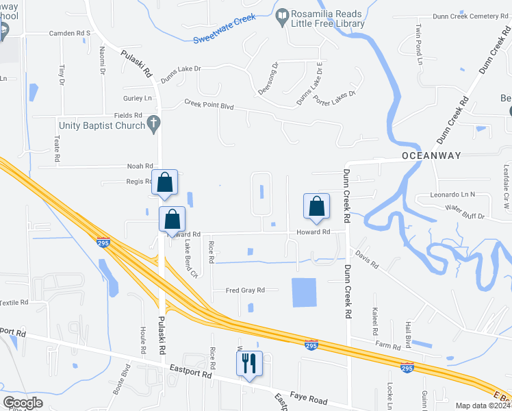 map of restaurants, bars, coffee shops, grocery stores, and more near 11869 Hayden Lakes Circle in Jacksonville