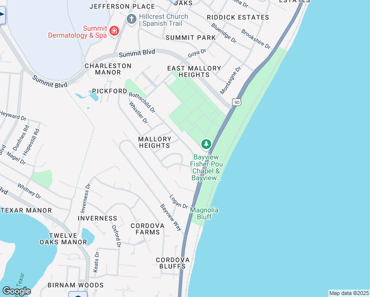 map of restaurants, bars, coffee shops, grocery stores, and more near 3475 Rothschild Drive in Pensacola