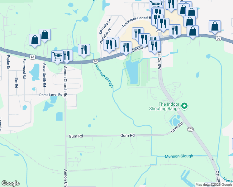 map of restaurants, bars, coffee shops, grocery stores, and more near Martha Wellman Park Trail in Tallahassee