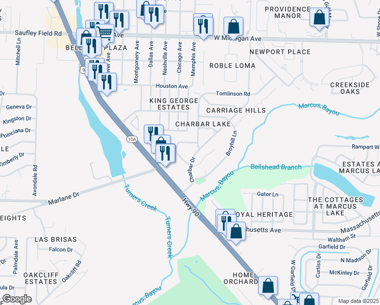 map of restaurants, bars, coffee shops, grocery stores, and more near 2104 Pullman Circle in Pensacola