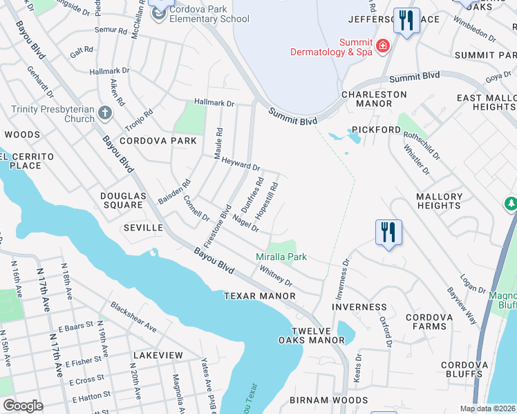 map of restaurants, bars, coffee shops, grocery stores, and more near 3530 Dunfries Road in Pensacola