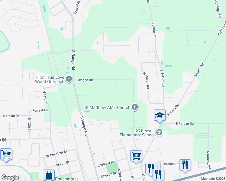 map of restaurants, bars, coffee shops, grocery stores, and more near 41226 Julia Weathersby Avenue in Ponchatoula