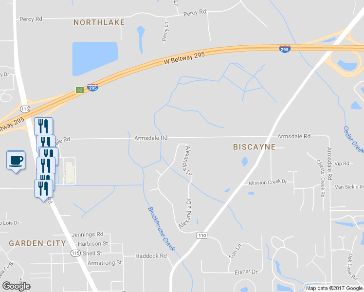 map of restaurants, bars, coffee shops, grocery stores, and more near 11939 Alexandra Drive in Jacksonville