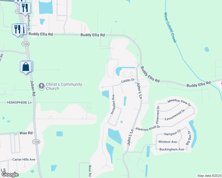 map of restaurants, bars, coffee shops, grocery stores, and more near 26541 Avoyelles Avenue in Denham Springs