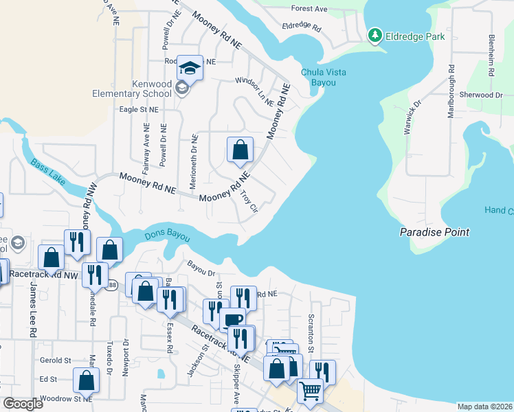 map of restaurants, bars, coffee shops, grocery stores, and more near 107 Troy Circle in Fort Walton Beach