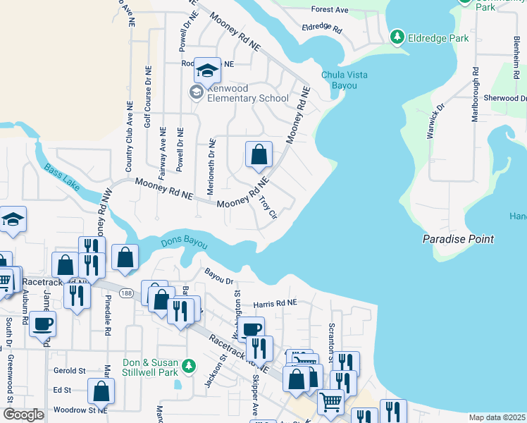 map of restaurants, bars, coffee shops, grocery stores, and more near 106 Troy Circle in Fort Walton Beach